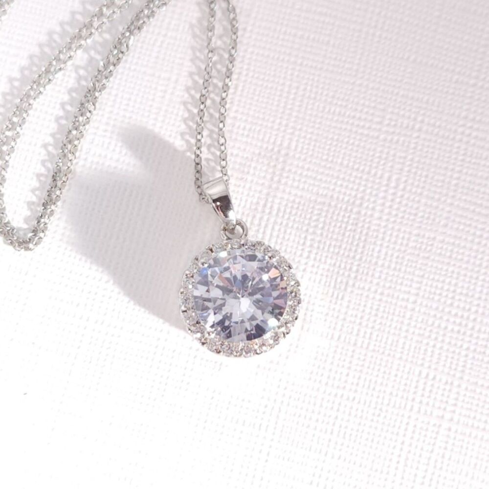 Simulated Diamond Halo Pendant Necklace
